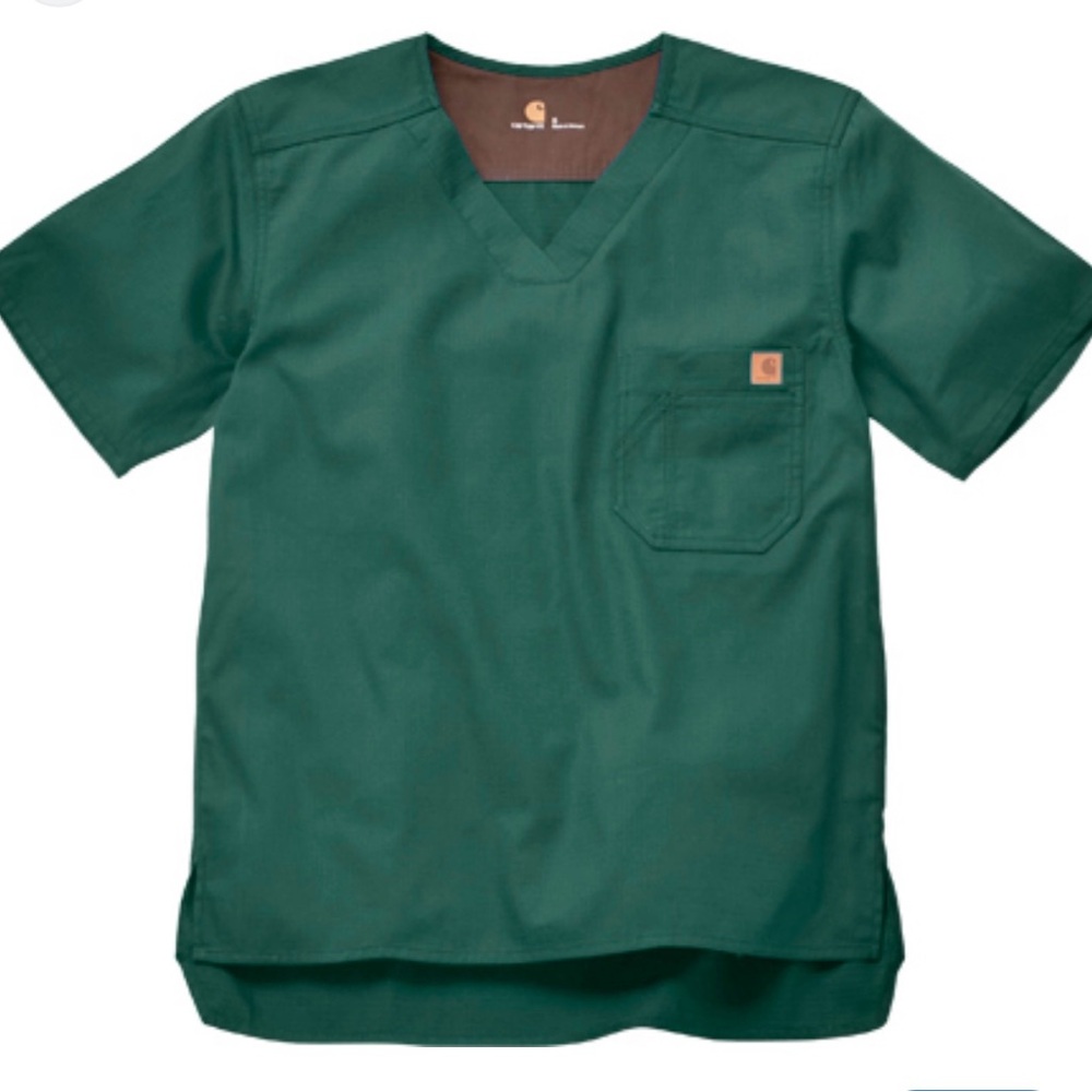 Carhartt Scrub Top Mens Small Green Short Sleeve Ripstop